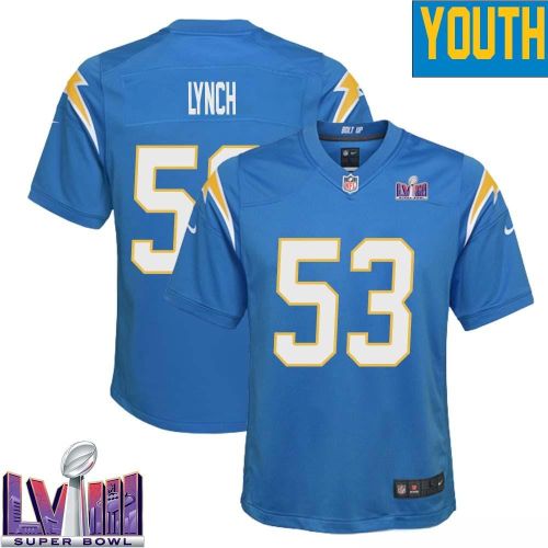 Blake Lynch 53 Los Angeles Chargers Super Bowl LVIII YOUTH Home Game Jersey - Powder Blue