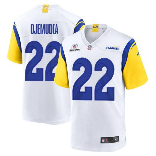 Michael Ojemudia 22 Los Angeles Rams 2023 Playoffs Patch Game Men Jersey - White