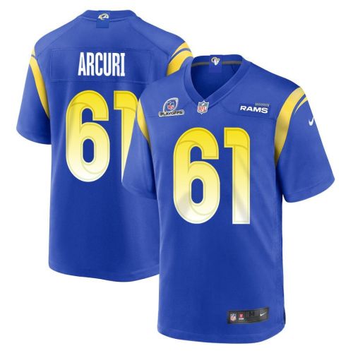 AJ Arcuri 61 Los Angeles Rams 2023 Playoffs Patch Game Men Jersey - Royal