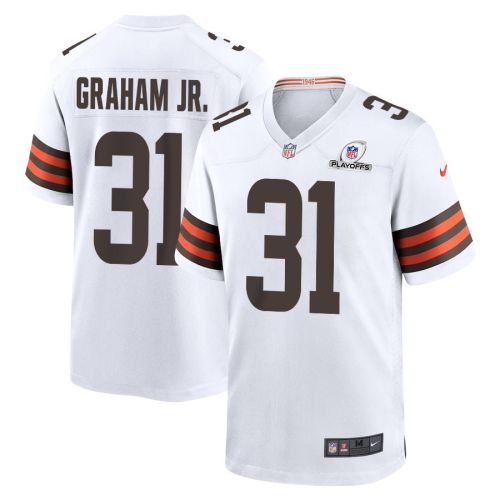 Thomas Graham Jr. 31 Cleveland Browns 2023 Playoffs Patch Game Men Jersey - White