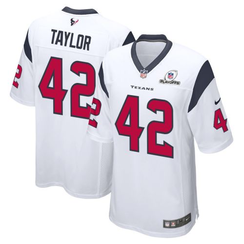 J.J. Taylor 42 Houston Texans 2023 Playoffs Patch Game Men Jersey - White