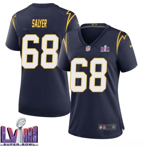 Jamaree Salyer 68 Los Angeles Chargers Super Bowl LVIII Women Alternate Game Jersey - Navy