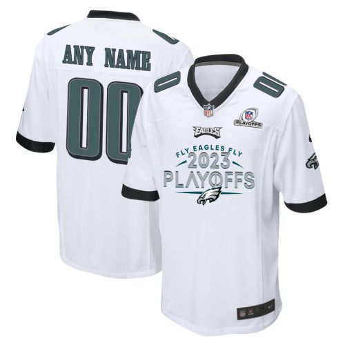 Philadelphia Eagles Fly Eagles Fly 2023 Playoffs Game Men Custom Jersey - White