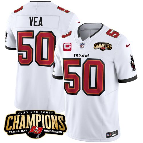 Vita Vea 50 Tampa Bay Buccaneers 2023 NFC South Champions Patch Game Men Jersey - White