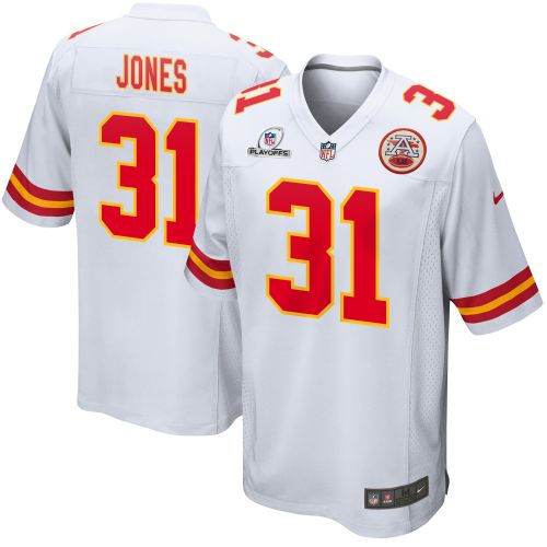 Nic Jones 31 Kansas City Chiefs 2023 Playoffs Patch Game Men Jersey - White