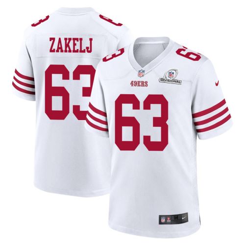 Nick Zakelj 63 San Francisco 49ers 2024 Divisional Patch Game Men Jersey - White