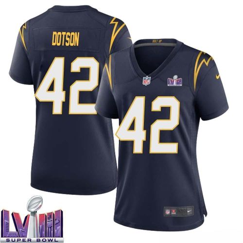 Elijah Dotson 42 Los Angeles Chargers Super Bowl LVIII Women Alternate Game Jersey - Navy