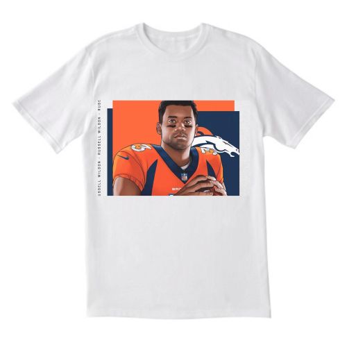 Russell Wilson 3 Denver Broncos Portrait White Men T-shirt