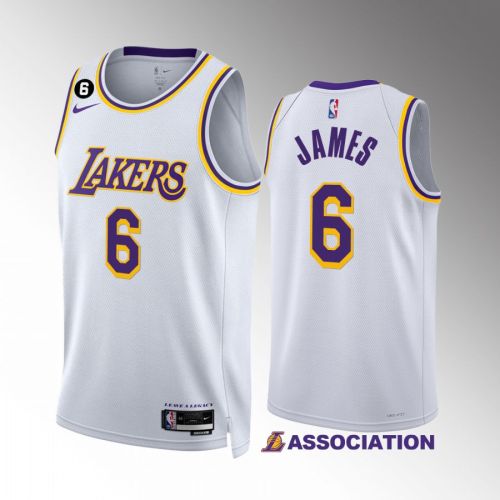 Los Angeles Lakers LeBron James 6 Association Edition 2022-23 White Jersey NO.6 Patch