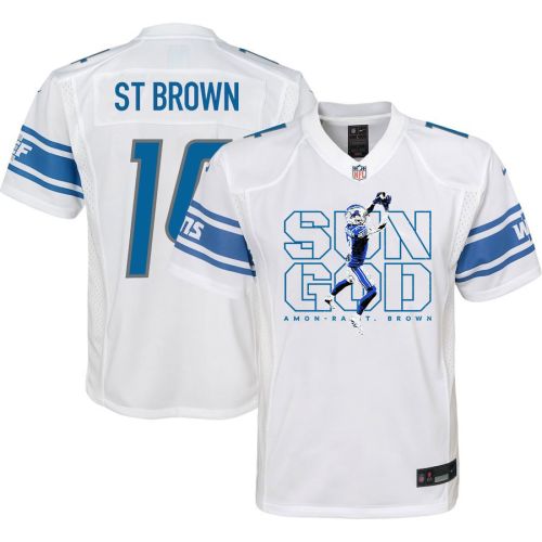 Amon-Ra St. Brown 14 Detroit Lions Sun God Game YOUTH Jersey - White