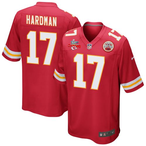 Mecole Hardman 17 Kansas City Chiefs Super Bowl LVII Champions 3 Stars Men Game Jersey - Red