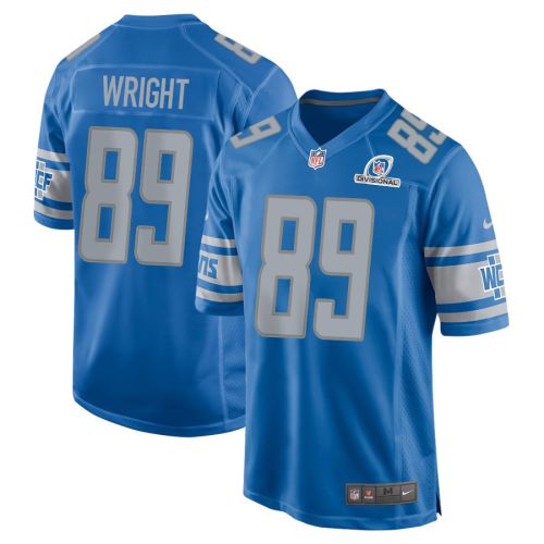 Brock Wright 89 Detroit Lions 2024 Divisional Patch Game Men Jersey - Blue