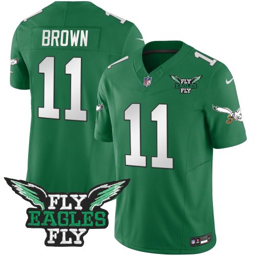 A.J. Brown 11 Philadelphia Eagles Fly Eagles Fly Patch Alternate Game Men Jersey - Kelly Green