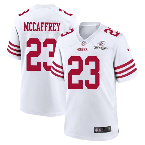 Christian McCaffrey 23 San Francisco 49ers 2024 Divisional Patch Game Men Jersey - White