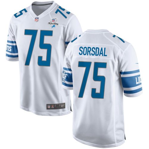 Colby Sorsdal 75 Detroit Lions 2023 Playoffs Patch Game Men Jersey - White