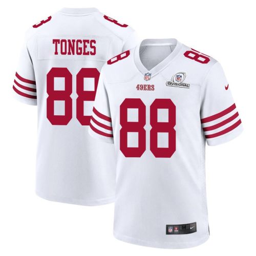 Jake Tonges 88 San Francisco 49ers 2024 Divisional Patch Game Men Jersey - White