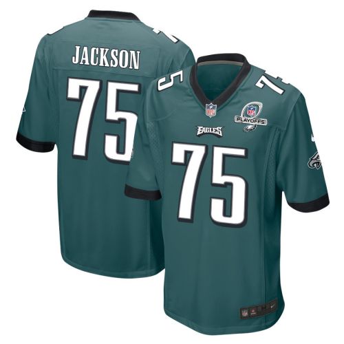 Tarron Jackson 75 Philadelphia Eagles 2023 Playoffs Patch Game Men Jersey - Midnight Green