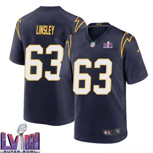 Corey Linsley 63 Los Angeles Chargers Super Bowl LVIII Men Alternate Game Jersey - Navy