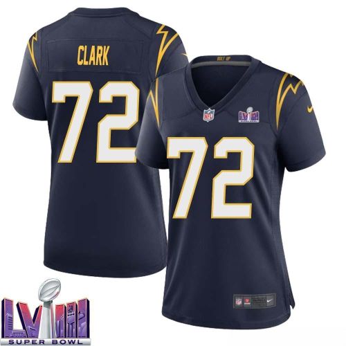 Jerrod Clark 72 Los Angeles Chargers Super Bowl LVIII Women Alternate Game Jersey - Navy