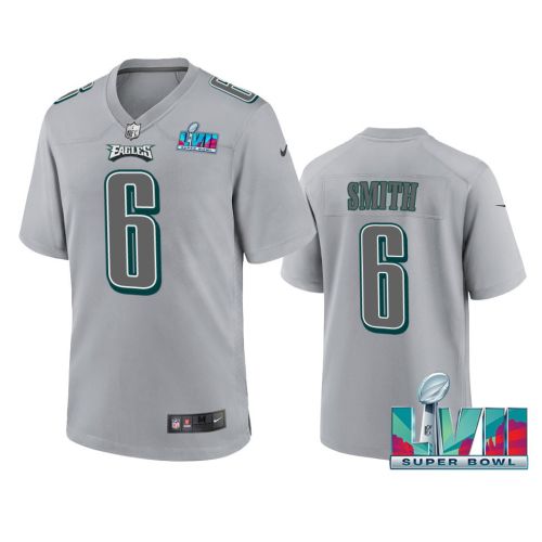 DeVonta Smith 6 Philadelphia Eagles Super Bowl LVII Patch Atmosphere Fashion Game Jersey - Gray