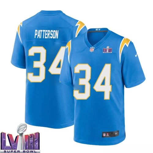 Jaret Patterson 34 Los Angeles Chargers Super Bowl LVIII Men Home Game Jersey - Powder Blue