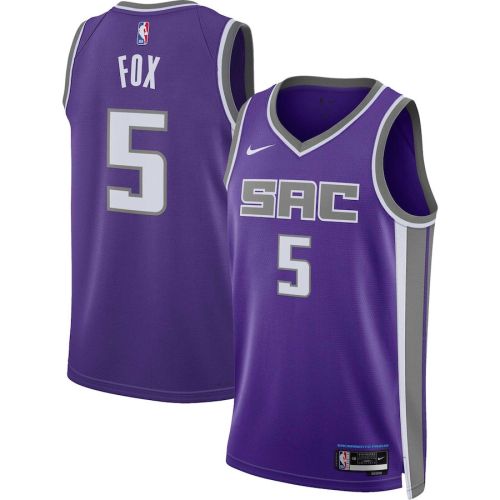 Sacramento Kings 5 De'Aaron Fox 2022-23 Icon Edition Purple Men Jersey