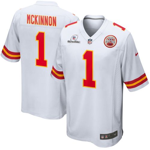 Jerick McKinnon 1 Kansas City Chiefs 2024 Divisional Patch Game Men Jersey - White