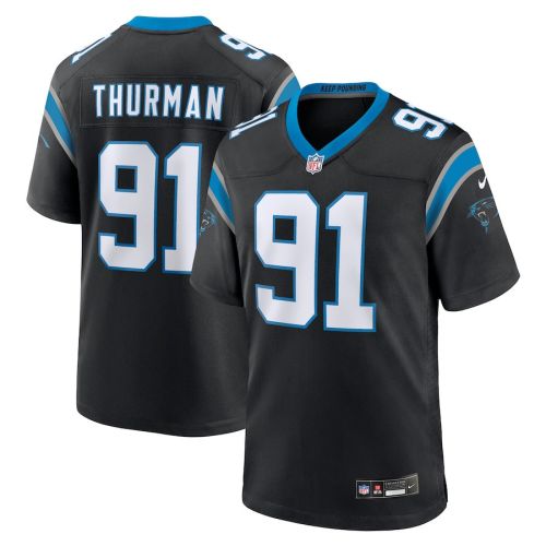 Nick Thurman 91 Carolina Panthers Men's Team Game Jersey - Black