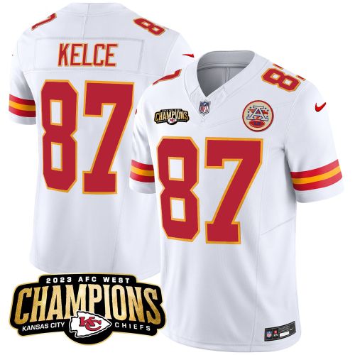 Travis Kelce 87 Kansas City Chiefs 2023 AFC West Champions Patch Game Men Jersey - White