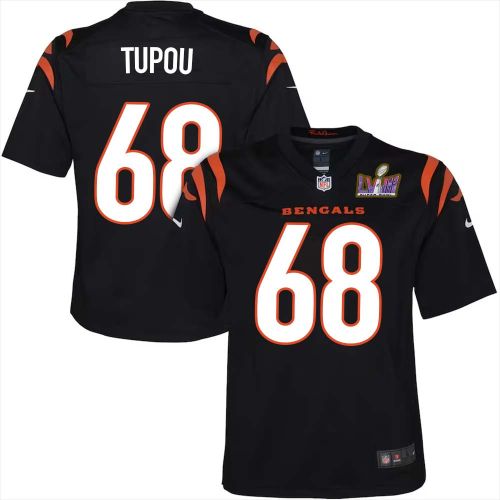 Josh Tupou 68 Cincinnati Bengals Super Bowl LVIII YOUTH Home Limited Jersey - Black