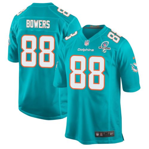 Nick Bowers 88 Miami Dolphins 2023 Playoffs Patch Game Men Jersey - Aqua