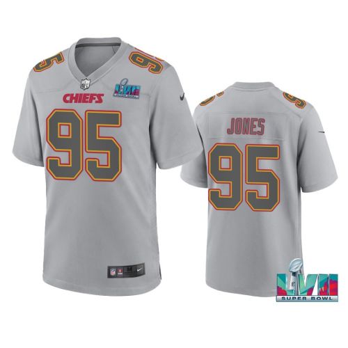 Chris Jones 95 Kansas City Chiefs Super Bowl LVII Patch Atmosphere Fashion Game Jersey - Gray