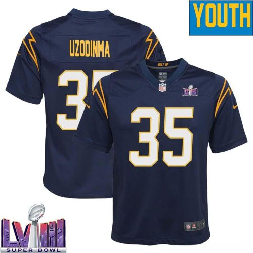 Amechi Uzodinma 35 Los Angeles Chargers Super Bowl LVIII YOUTH Alternate Game Jersey - Navy