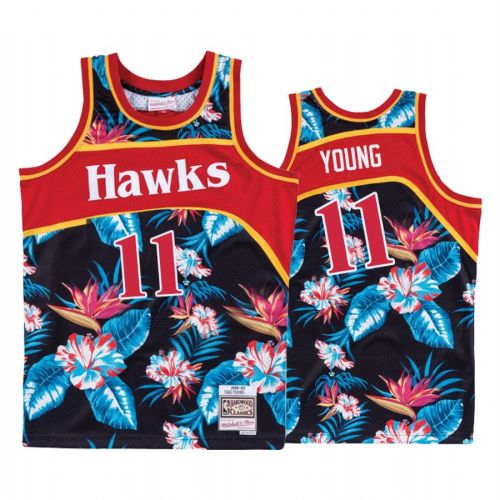 Atlanta Hawks Trae Young 11 Black Hardwood Classics Floral Fashion Jersey