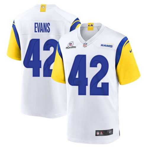 Ethan Evans 42 Los Angeles Rams 2023 Playoffs Patch Game Men Jersey - White