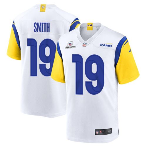 Xavier Smith 19 Los Angeles Rams 2023 Playoffs Patch Game Men Jersey - White