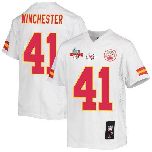 James Winchester 41 Kansas City Chiefs Super Bowl LVII Champions 3 Stars Youth Game Jersey - White