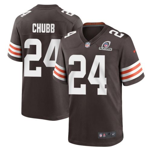 Nick Chubb 24 Cleveland Browns 2023 Playoffs Patch Game Men Jersey - Brown