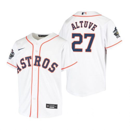 Youth Houston Astros Jose Altuve 27 White 2022-23 World Series Jersey