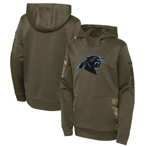 Carolina Panthers Youth 2022 Salute To Service Performance Pullover Hoodie - Olive