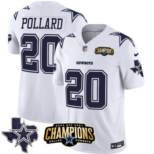 Tony Pollard 20 Dallas Cowboys 2023 NFC East Champions Patch Game Men Jersey - White