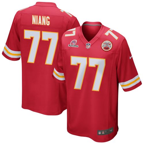 Lucas Niang 77 Kansas City Chiefs 2023 Playoffs Patch Game Men Jersey - Red