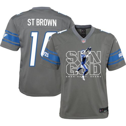 Amon-Ra St. Brown 14 Detroit Lions Sun God Game YOUTH Jersey - Silver