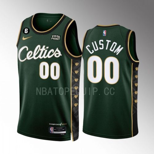 Custom 00 Boston Celtics 2022-23 City Edition Green Men Jersey Honor Bill Russell 11 Gold Diamonds