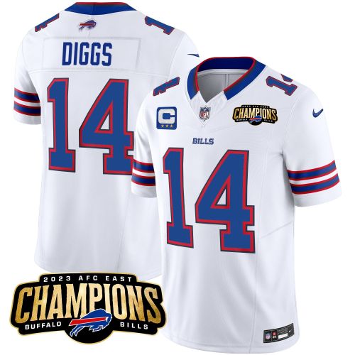 Stefon Diggs 14 Buffalo Bills 2023 AFC East Champions Patch Game Men Jersey - White