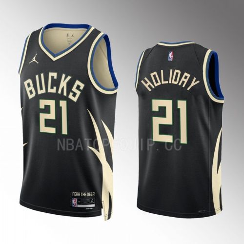 2022-23 Milwaukee Bucks Jrue Holiday 21 Black Statement Edition Men Jersey