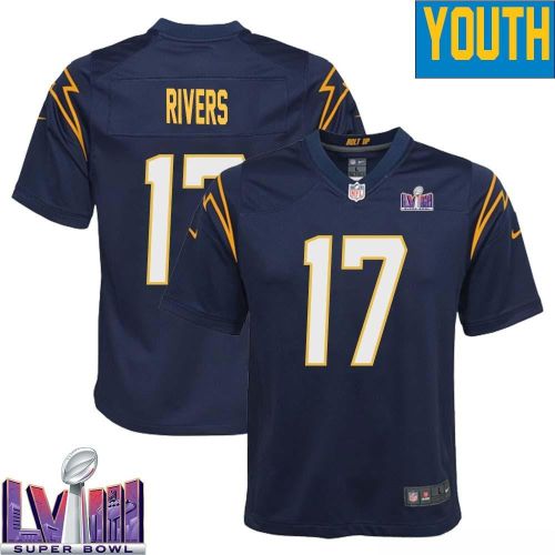 Philip Rivers 17 Los Angeles Chargers Super Bowl LVIII YOUTH Alternate Game Jersey - Navy