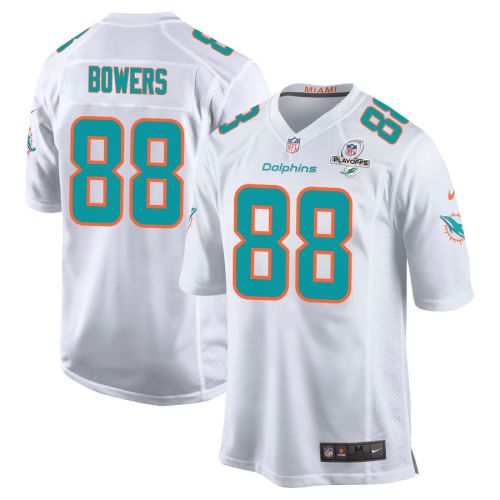 Nick Bowers 88 Miami Dolphins 2023 Playoffs Patch Game Men Jersey - White