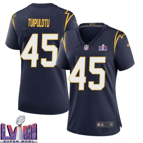 Tuli Tuipulotu 45 Los Angeles Chargers Super Bowl LVIII Women Alternate Game Jersey - Navy