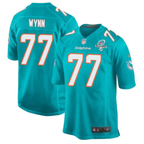 Isaiah Wynn 77 Miami Dolphins 2023 Playoffs Patch Game Men Jersey - Aqua